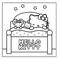 hello kitty is sleeping in her bed coloring page