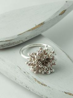 Pompom ring. Sterling Silver. Handcrafted by Quench & Pickle. Silver Casting, Jewelry Design Inspiration, Sand Casting, Art Clay, Pretty Jewellery, Ring Sterling Silver