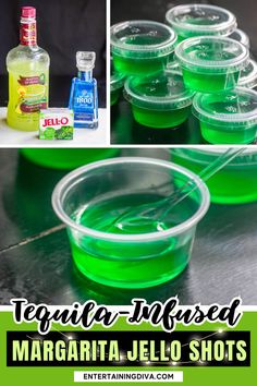 margarita jello shots in plastic cups with green liquid