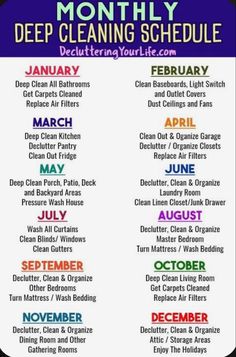 the month of cleaning schedule is shown in this graphic style, with different colors and font