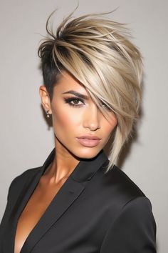 Flat Head Hairstyle, Asymmetrical Pixie Edgy Fine Hair, Pixie Cuts With Long Bangs, Layered Stacked Bob Haircut, Pixie Mohawk, Crown Styles, Short Hair Back View, Pixie Bobs, Long Pixie Cut