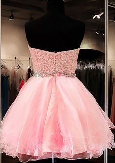 Princess Strapless Sweetheart Short Mini Tulle Homecoming Dress, Lace - Princessly Blush Pink Homecoming Dress, Pink Sweet 16 Dress, Pink Lace Shorts, Sweetheart Evening Dress, Strapless Homecoming Dresses, Sweet 16 Dress, Homecoming Dresses Lace, Dress Display, Tulle Homecoming Dress