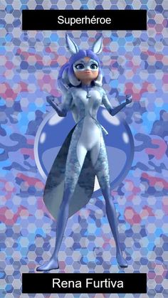 an animated character is standing in front of a blue and purple background with the words super hero