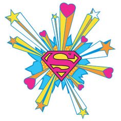 a superman logo surrounded by stars and hearts