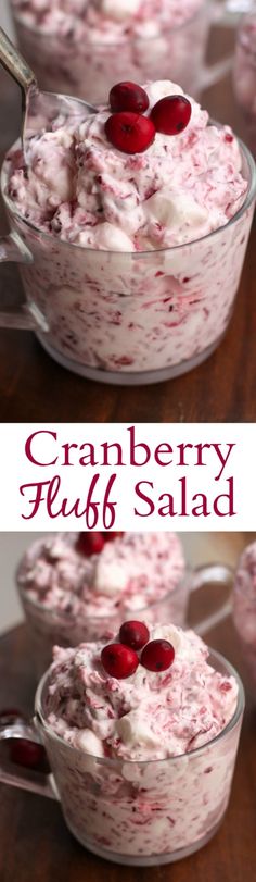 cranberry fluff salad in a glass bowl