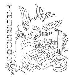 a black and white drawing of a bird flying over a book with an open page