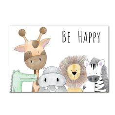 a card with animals and the words be happy