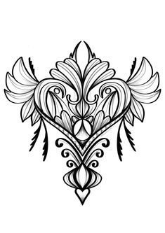 a black and white drawing of an ornate heart