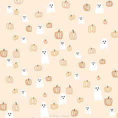 an orange and white halloween pattern with ghost, pumpkins, and ghost faces on it