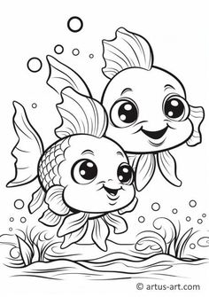 two little fish swimming in the water with bubbles and bubbles on their heads coloring pages