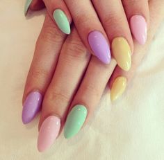 point purple ‧ pink ‧ green & yellow pastel colours  Manicured Nails, Yellow Pastel, Pink Green Yellow, Yellow Nails, Pastel Colours, Yellow Top, Pastel Yellow, Pastel Green, Green Nails