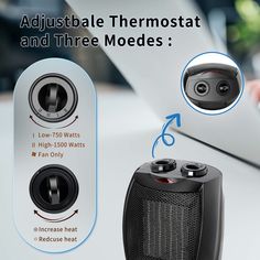 there is an image of a portable heater and thermostat