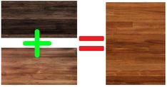 three different types of wood with green and red arrows pointing to the same direction on each side