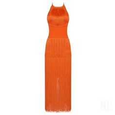 Color: Orange, Size: L Long Bandage Dress, Mid Calf Dresses, Tassel Dress, Bodycon Maxi Dresses, Dress Orange, Fringe Dress, Bodycon Dress Parties, Wedding Guest Dress Summer, Slim Dresses