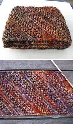 two pictures showing the same knitting technique