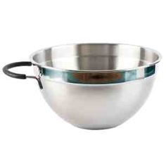 stainless steel mixing bowl with black handle