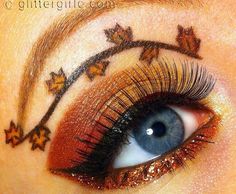 Spice up your holiday with this pumpkin-orange eye look! For an added flourish, paint on a simple leaf pattern on your brow bone. Thanksgiving Makeup Looks, Thanksgiving Makeup, Seasonal Makeup, Make Up Designs, Holiday Makeup Looks, Fall Makeup Looks, Creative Eye Makeup, Make Up Looks, Holiday Makeup