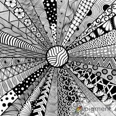 an abstract black and white drawing with lots of different shapes, lines, and dots