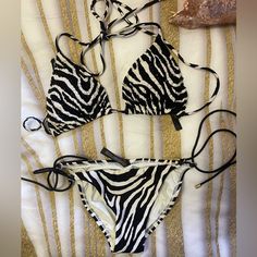 New With Tag Bikini With Shiny Beads Details .Large Top Xs Bottom Can Sell Seperate As Well Just Leave A Comment Fitted Zebra Print Triangle Top Swimwear, Black Fitted Swimwear With Zebra Print, Fitted Zebra Print Swimwear For Vacation, Fitted Black Zebra Print Swimwear, Zebra Animal, Zebras Animal, Just Leave, Womens Swim, Bathing Suits