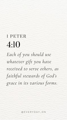 a white card with the words i peter 4 10