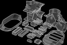 an image of some parts for a machine that is in the shape of a boat