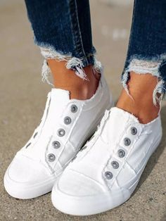 White Slip On Round Toe Flat Canvas Sneakers Shipping from the US. Easy 30 day return policy, 100% cotton, Double-needle neck, sleeves and hem; Roomy Unisex Fit. White Slip, Hot Sneakers, Round Toe Heels, Canvas Sneakers, White Canvas, Sneakers Shoes, White Sneakers, Womens Heels, Sneakers White