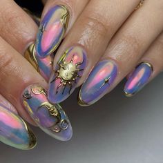 Sun Moon Nails, Sun And Moon Nail Art, Moon Inspired Nails, Sun And Moon Nails, Ideas Uñas, Moon Nails, Grunge Nails, Moon Sun, Funky Nails