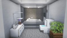 a bathroom with a bathtub, toilet and sink in the middle of the room