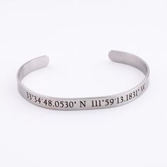 Latitude Longitude Cuff Bracelet – Bracelet – Love Adjustable Stainless Steel Bracelets With Engraved Text, Adjustable Stainless Steel Bracelet With Engraved Text, Personalized Silver Stainless Steel Wristband, Adjustable Stainless Steel Cuff Bracelet, Adjustable Personalized Stainless Steel Cuff Bracelet, Adjustable Stainless Steel Personalized Cuff Bracelet, Adjustable Engraved Stainless Steel Cuff Bracelet, Silver Stainless Steel Bracelet With Engraved Text, Adjustable Engraved Stainless Steel Bangle