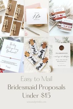 the bridesmaid's wedding stationery is shown here