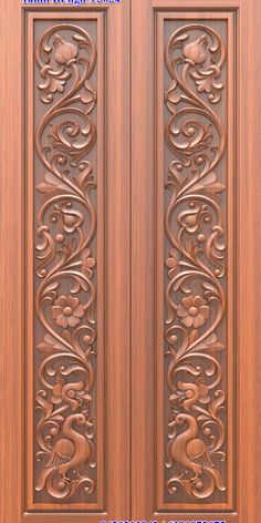 wooden doors with carvings on the sides and side panels inlaying them to each other