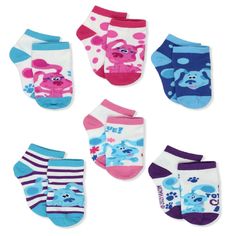 These baby and toddler girl's and boy's Blue's Clues sock sets are a great value. These quarter style sock sets feature a variety of colors. They contain ribbed-knit cuffs and reinforced heels and toes. Pick a different color or character for each day! These socks are comfortable, fun, and affordable. SIZING - These awesome Blue's Clues socks come in baby sock size 12-24 Months and toddler sock size Small. Sock size Small (4-6) fits shoe size 7 M US Toddler - 10 M US Toddler. FEATURING HIS & HER Blues Clues Characters, Teen Socks, School 2021, Blue's Clues And You, 2nd Birthday Gifts, Quarter Socks, Blue's Clues, Blue’s Clues, Boys Socks