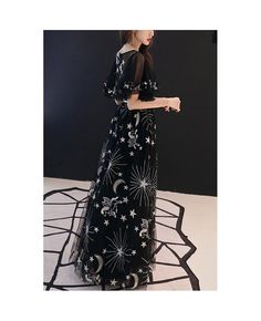 Buy dreamy long black moon and stars party dress with puffy sleeves at cheap price online. Free stable shipping and pro custom service since 2009. Star Print Evening Dresses For Party Season, Star Print Dress For Party Season, Black Dress With Star Print For Spring, Fitted Black Dress With Star Print, Black Star Print Dress For Spring, Spring Black Dress With Star Print, Fitted Black Star Print Dress, Black Fitted Star Print Dress, Moon And Stars Party