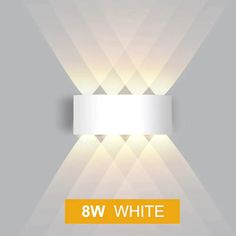 a white light shines brightly on a gray background with the words 8w white below it