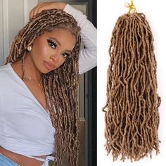 PRICES MAY VARY. 1. Crochet Hair Style: Soft locs crochet hair, faux locs crochet hair, curly wavy Goddess locs crochet braids hair. Faux locs are suitable for women of all ages 2.Size and Color: Size: 18 inch. Color: 1B, 27#, BUG, T1B/27, T1B/30, T1B/Bug, Gray, Dark Gray. 8 Colors are avaliable, Show your personality and charm like a super star. 3. Soft Locs Package: 6 Pack/Lot, 21 Strands/Pack, 126 Strands in total, 85±5g/Pack, with a crochet hair hook as gift. Normally 5~6 Packs can make a fu Natural Goddess Locs, Soft Locs Crochet Braids, Individual Crochet Braids, Latest Braid Styles, Locs Soft, Wavy Hair With Braid, Faux Braids, Curly Faux Locs, Curly Crochet Braids