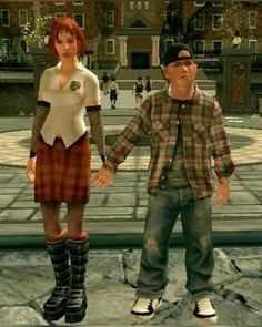 two animated people standing next to each other