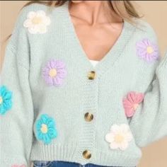 Luna Ivy Sage Puff Crochet Flower Cropped Cardigan/Button Up Sweater Size M New Excellent Condition New With Tags Sweater By Luna Ivy. Very Popular Cardigan By This Brand. Slightly Cropped Oversized And Slouchy. Love The 3d Puffed Flower Details Of This Piece Very Sweet And Girlie. Women's Size M With Additional Measurements Included In The Photos. Bohemian Hippie Festival Cottagecore Prarie Preppy Fall Spring Thanks For Looking Same Day Shipping Reasonable Offers Welcome B2/1024 Cottagecore Crochet, Preppy Fall, Button Up Sweater, Hippie Festival, Bohemian Hippie, Crochet Flower, Hippie Bohemian, Cropped Cardigan, Crochet Flowers