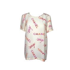 - 100% Authentic - Brand : Chanel Condition Rank : B (There's A Few Tiny Stains On The Front And The Back Of The Bottom. Some Light Yellowing On The Neck And The Armpit Areas) Size : 38 Measurements : - Chest : 37" - Length : 25" - Shoulder To Shoulder : 16" - Sleeve : 8.5" Color : Cream / Pink Materials : 100% Silk Circa : 1996 Spring Made In France Accessory : 1 Extra Button - Condition Rank - S: Mint (Never Used Or 1-2 Times) A: Excellent (Excellent Condition With Some Signs Of Wear, Flaws An White Signature Print T-shirt For Summer, Designer Multicolor Graphic Print Tops, Designer Printed Tops For Summer, Designer Printed Summer Tops, Designer Crew Neck Tops For Summer, Designer Cream Tops For Spring, Designer Short Sleeve Top With All Over Print, Designer Tops With All Over Print And Short Sleeves, Summer Monogram Print T-shirt With Short Sleeves