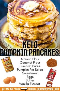 a poster for pumpkin pancakes with ingredients to make it look like they have been cooked