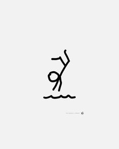 a drawing of a person jumping into the water with their arms up in the air