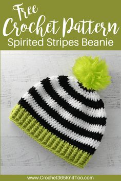 Spirited Striples Crochet Beanie pattern is fun to make and perfect for sports or movie themed events! #crochetbeanie #spiritedstripes #crochet365knittoo #spiritedstripesbeanie Sports Crochet Patterns, Crochet Beanie Hat Free Pattern, Crochet Pumpkin Hat, Kids Hats Patterns, Crochet Ear Warmer Pattern, Beanie Pattern Free, Crochet Hats For Boys, Crochet Beanie Pattern Free, Beanie Hat Pattern