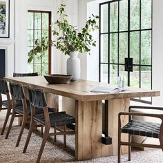 a dining room table with chairs around it