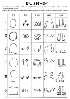 the printable worksheet for roll a monster