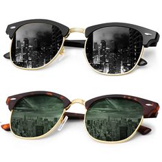 PRICES MAY VARY. 😎DESIGN INSPIRATION►►► Inspired by 50's classics, it always feels new. A perfect blend of retro and stylish, the black and matte black frame creates a sleek, modern look. Timeless shades come in black and dark green. Making them the perfect partner for trendsetters of all ages. 😎LIGHTWEIGHT FRAME ►►► Made of high-quality PC material and metal, it is lightweight and no pressure to wear, Frame with soft nose pads to help keep your sunglasses in place and prevent slippage. 😎PROD Retro Aviator Sunglasses With Polarized Lenses For Spring, Casual Aviator Shield Sunglasses With Polarized Lenses, Retro Brown Shield Sunglasses With Polarized Lenses, Vintage Green Sunglasses With Polarized Lenses, Vintage Gold Sunglasses With Polarized Lenses, Retro Fashion Women, Rimless Frames, Perfect Partner, Sunglasses For Men