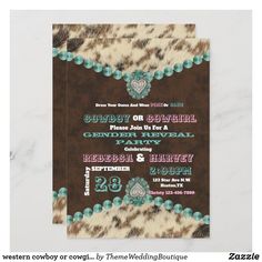 a leopard print and turquoise beads wedding card