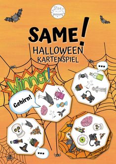 the cover of some halloween kartespiel with bats and spider webs on it