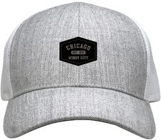 *55% Cotton/45% Polyester *Quality Embroidery! *Trucker Mesh *Snapback Cheap Gray Trucker Hat For Baseball Season, Cheap Gray Trucker Hat With Letter Print, Windy City, Leather Patches, Chicago Il, Trucker Cap, Grey And White, Heather Grey, Caps Hats