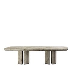 a white marble table with two metal legs