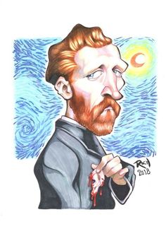 Vincent Van Gogh Doodle, Funny Caricatures Drawing, Drawing Van Gogh, Van Gogh Cartoon, Van Gogh Illustration, Caricature Painting, Doodles Sketchbooks, Cartoon Sketchbook, Caricature Illustration