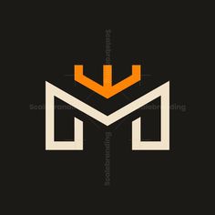 the letter m is made up of two arrows and an orange arrow on black background